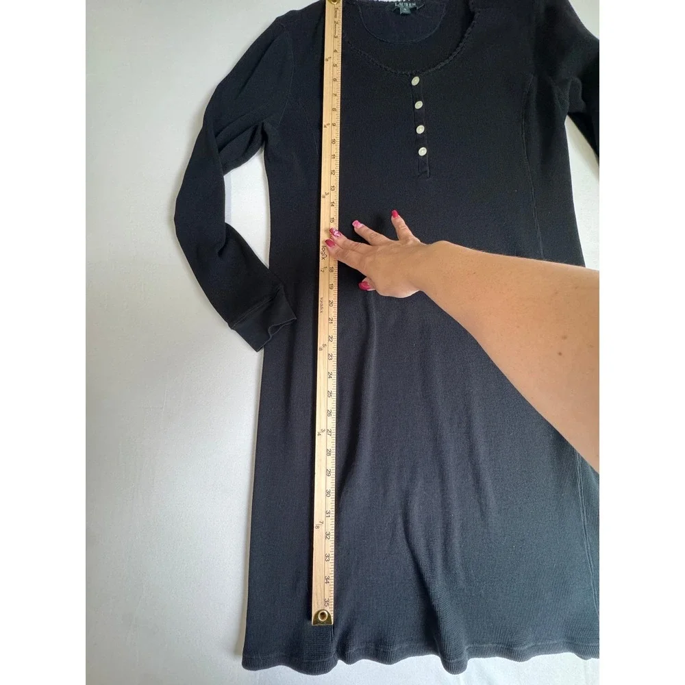 Lauren Ralph Lauren Black Waffle Knit Henley‎ Thermal Nightgown Pajamas XL
